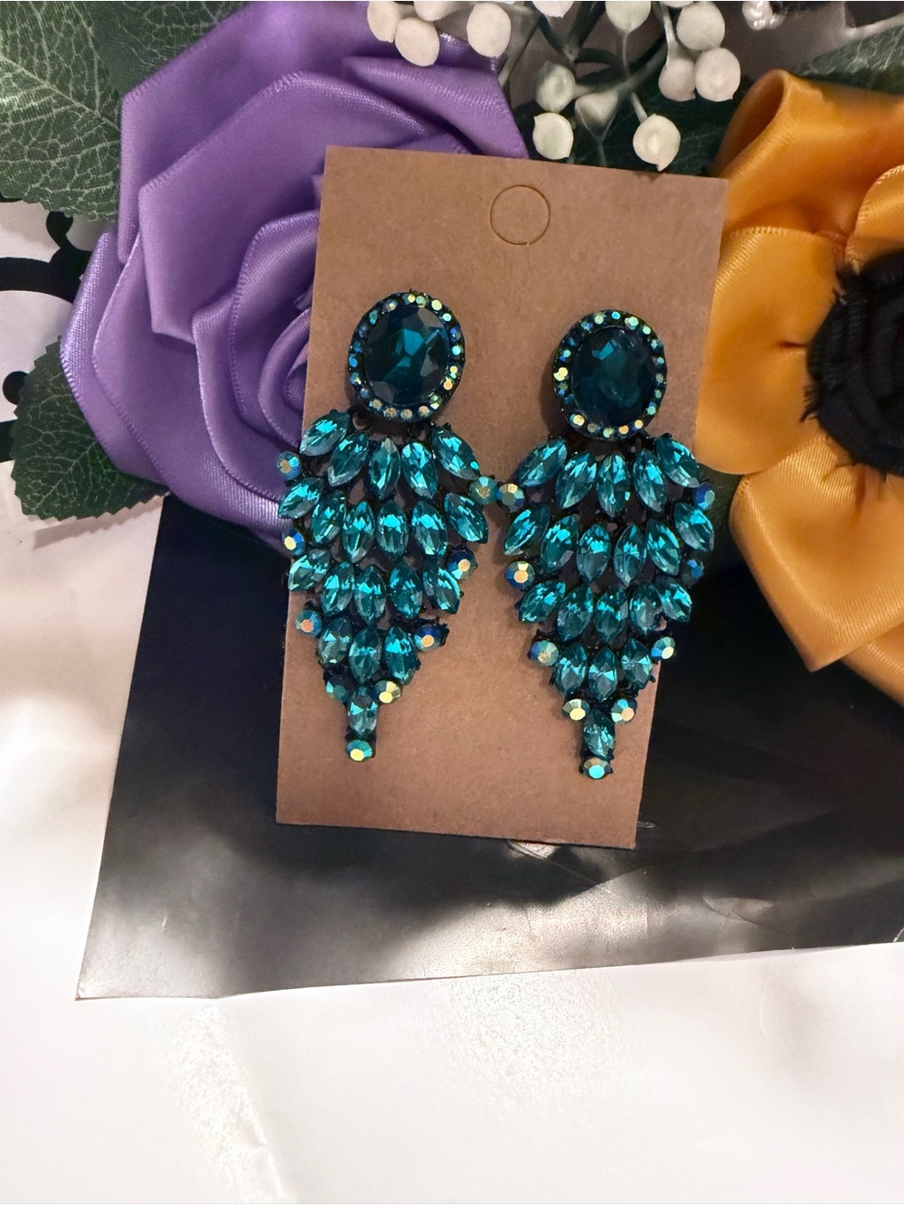 Teal Crystal Chandelier Earrings - Ariol
